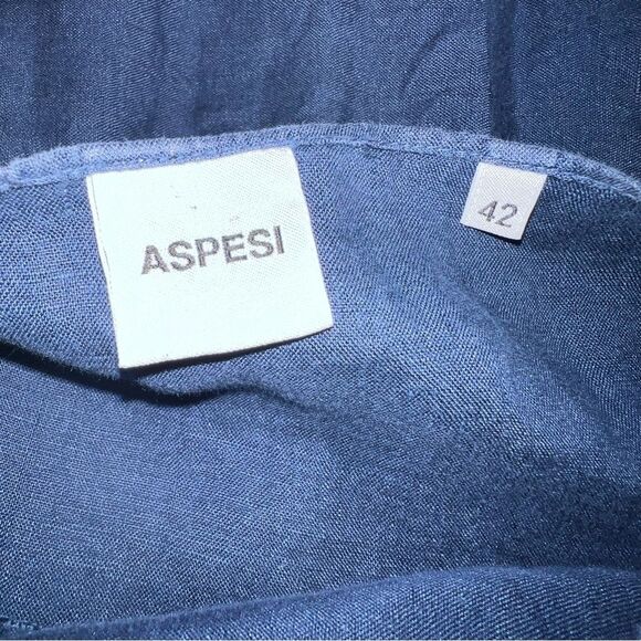 Aspesi Blue Linen Tiered Midi Dress IT42 (US 8–10) Italian Designer Summer Dress - Picture 6 of 7